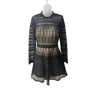 Lace overlay black long sleeve cocktail dress Francesca’s sz 6 whimsygoth